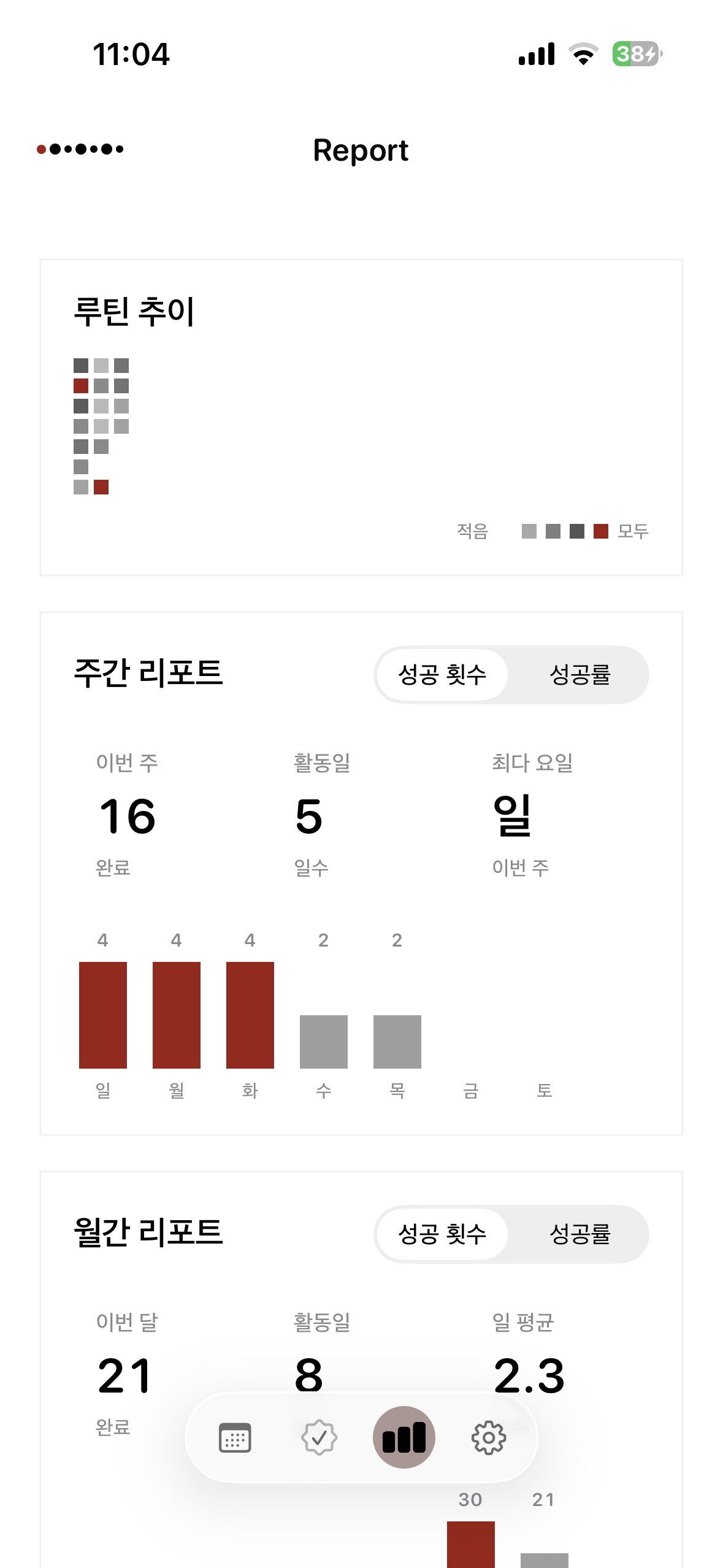 Routiny 리포트 화면